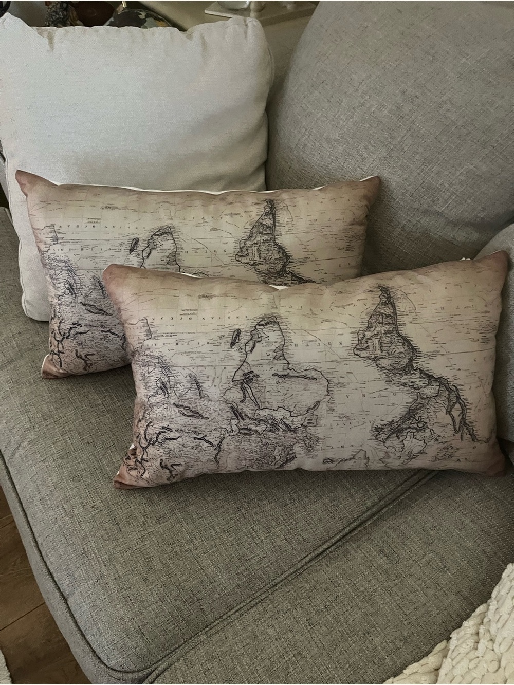 Vintage Map Lumbar Pillow Covers- Beige Taupe